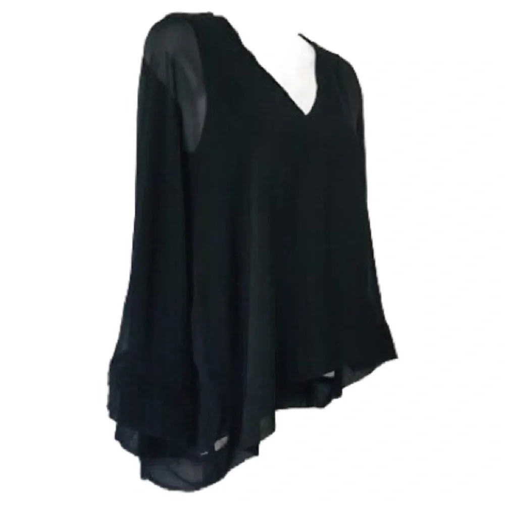 ZARA NWOT Billowy Semi Sheer Long Sleeve Blouse in Black Size XS - Picture 2 of 8